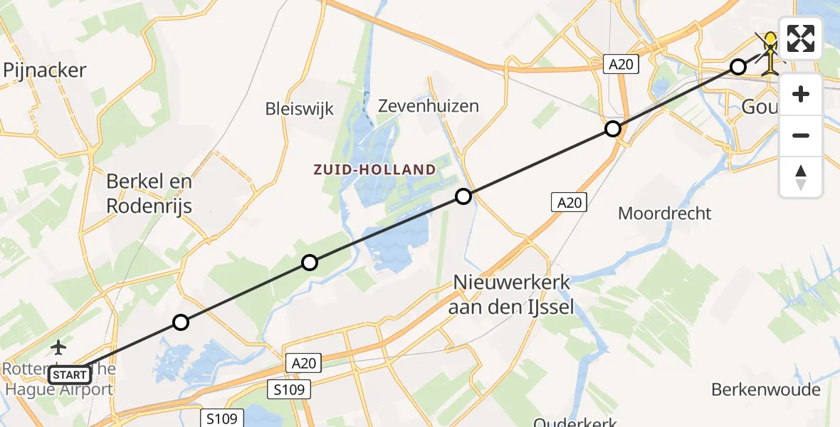 Routekaart van de vlucht: Lifeliner 2 naar Gouda, Argonautenweg