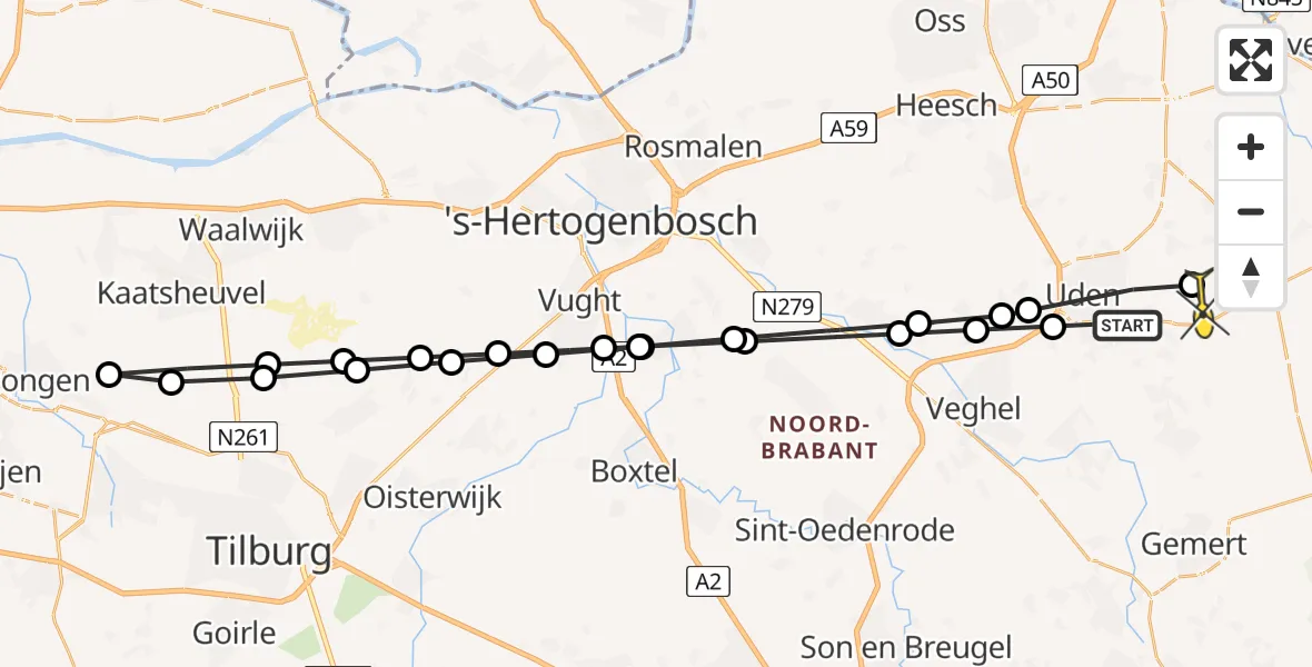 Routekaart van de vlucht: Lifeliner 3 naar Vliegbasis Volkel, De Corridor