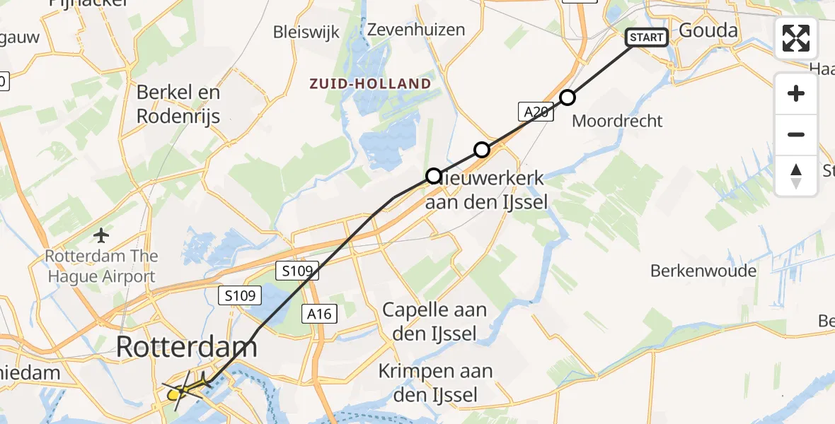 Routekaart van de vlucht: Lifeliner 2 naar Erasmus MC, Spoorweglaan