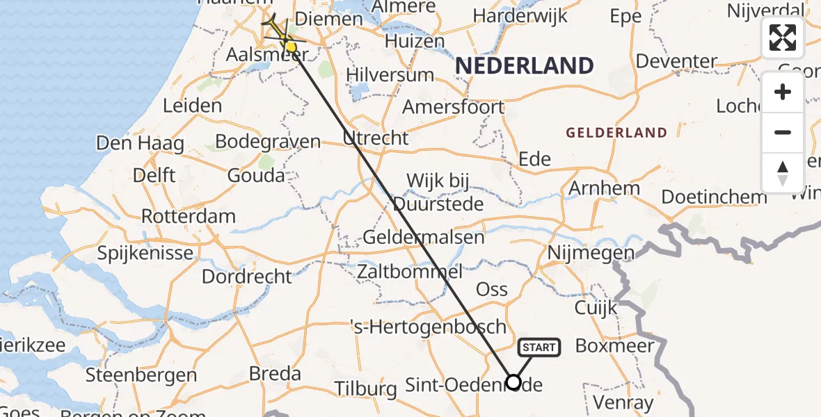 Vluchtroute Traumahelikopter van Vliegbasis Volkel naar Schiphol