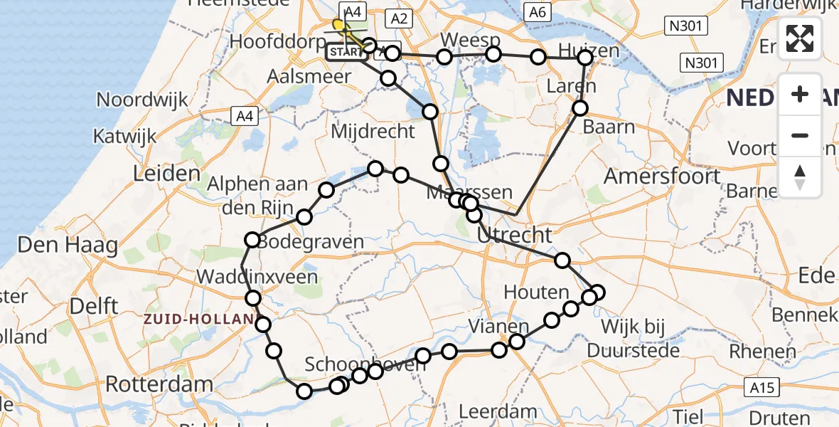 Routekaart van de vlucht: Politieheli naar Amstelveen, De Uitvlugt