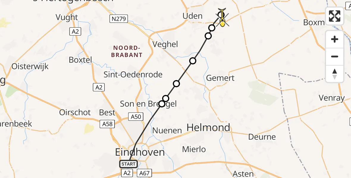 Routekaart van de vlucht: Lifeliner 3 naar Vliegbasis Volkel, Otterstraat