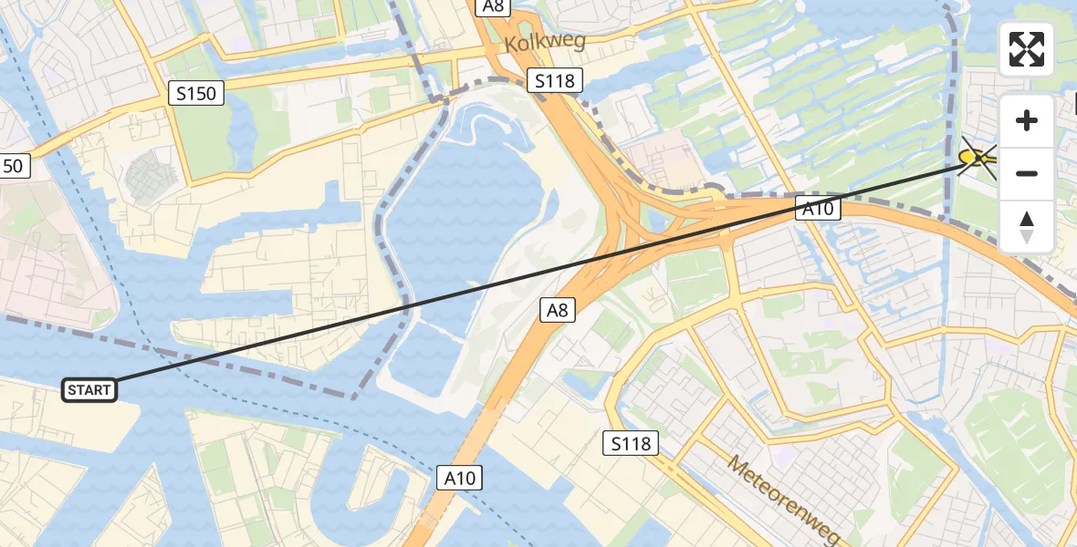 Routekaart van de vlucht: Lifeliner 1 naar Landsmeer, Zuiderzeelaan