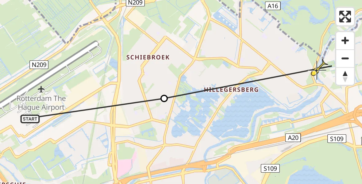 Routekaart van de vlucht: Lifeliner 2 naar Rotterdam, Teldersweg