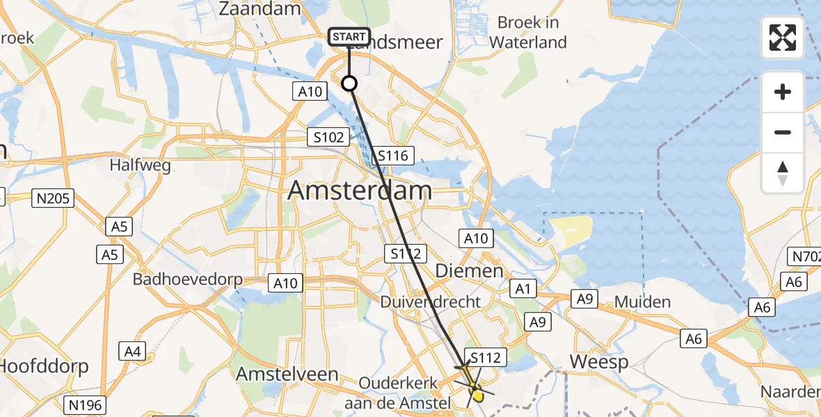 Routekaart van de vlucht: Lifeliner 1 naar Academisch Medisch Centrum (AMC), Plejadenplein
