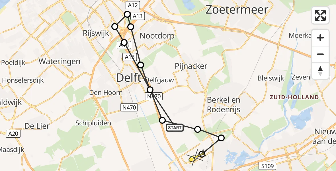 Routekaart van de vlucht: Lifeliner 2 naar Rotterdam The Hague Airport, Oudelaan