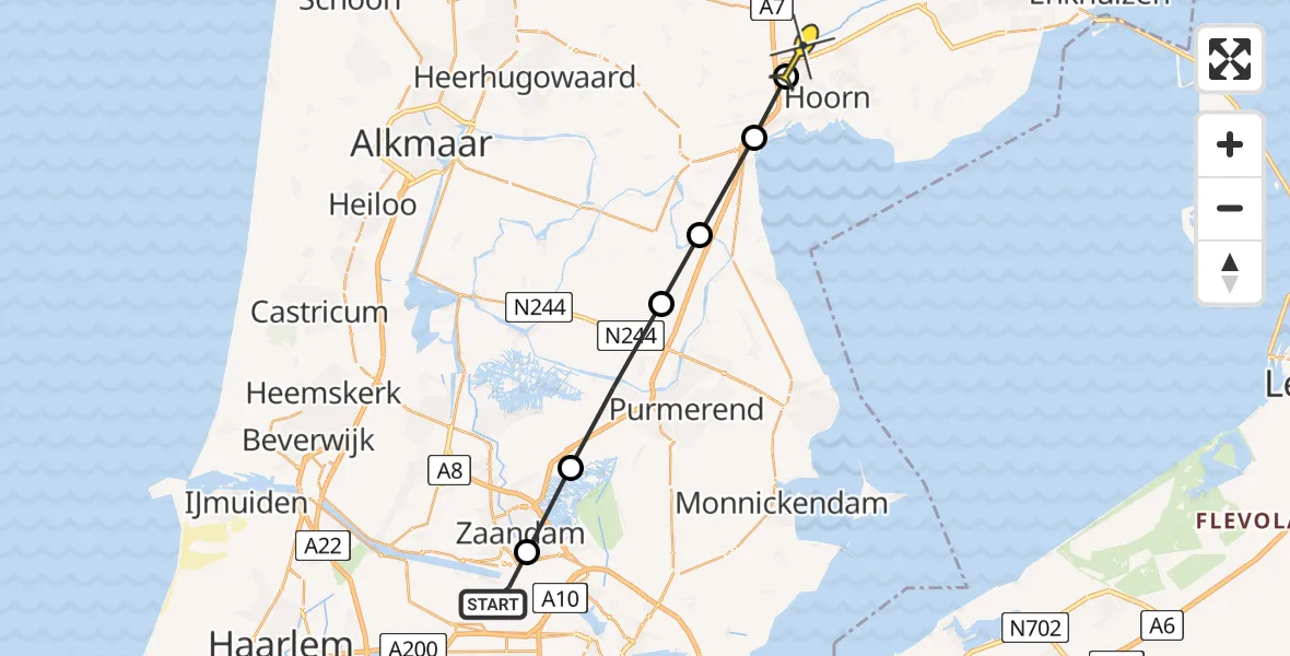 Routekaart van de vlucht: Lifeliner 1 naar Zwaagdijk-West, Westhavenweg