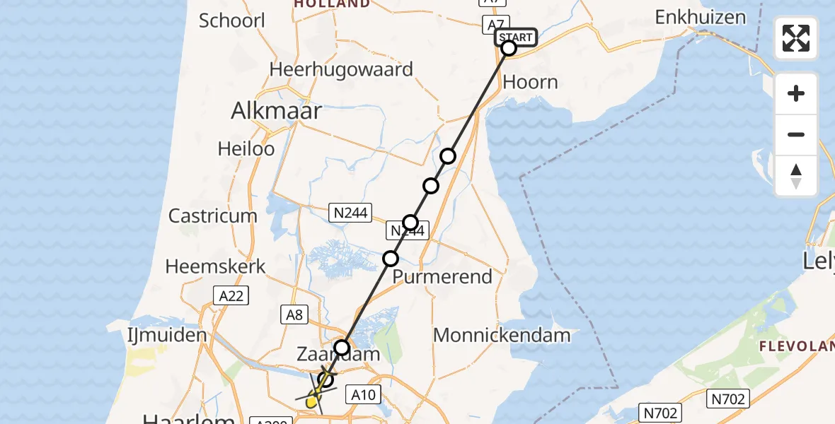 Routekaart van de vlucht: Lifeliner 1 naar Amsterdam Heliport, Oosteinderweg