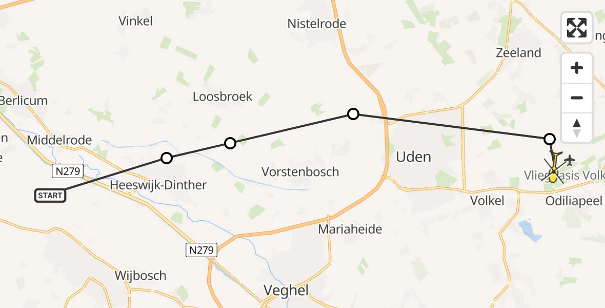 Routekaart van de vlucht: Lifeliner 3 naar Vliegbasis Volkel, Pater van den Elsenstraat