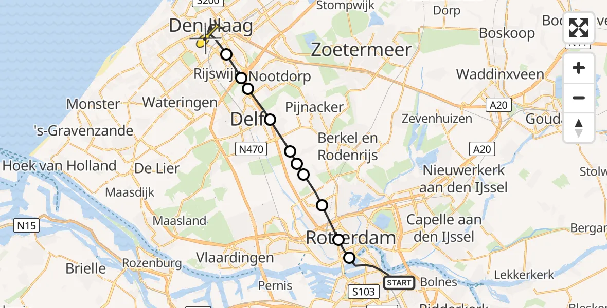 Routekaart van de vlucht: Lifeliner 2 naar Den Haag, Cor Kieboomplein