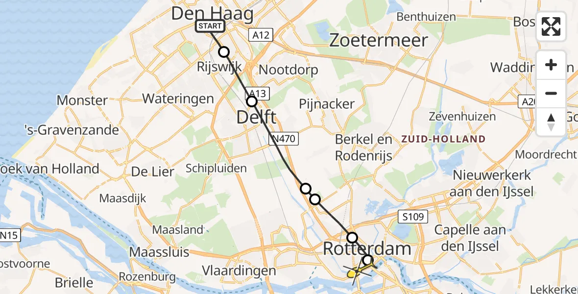 Routekaart van de vlucht: Lifeliner 2 naar Erasmus MC, Stieltjesstraat