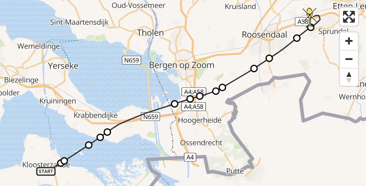 Routekaart van de vlucht: Lifeliner 3 naar Breda International Airport, President Rooseveltstraat