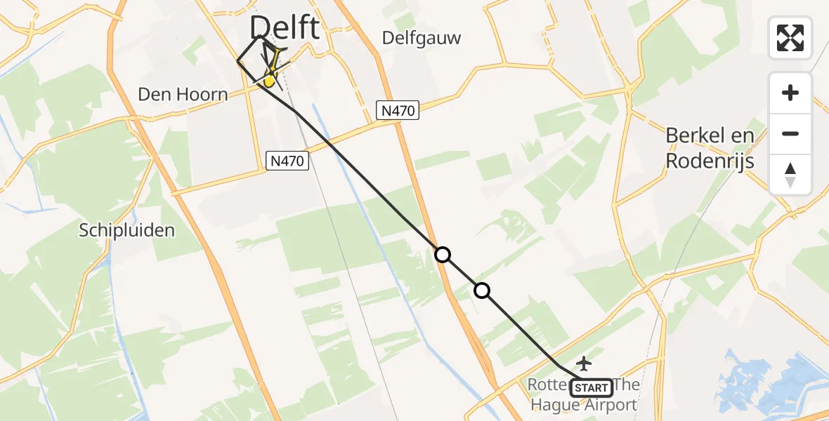 Routekaart van de vlucht: Lifeliner 2 naar Delft, Gravin Margarethastraat