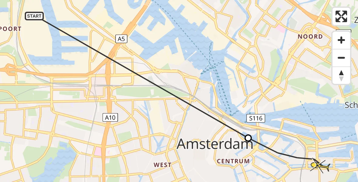 Routekaart van de vlucht: Lifeliner 1 naar Amsterdam, Prins Hendrikkade