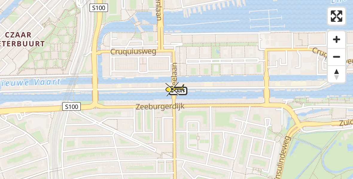 Routekaart van de vlucht: Lifeliner 1 naar Amsterdam, Zeeburgerpad