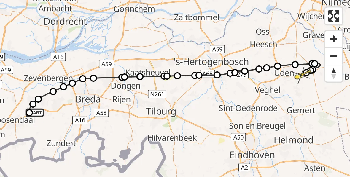 Routekaart van de vlucht: Lifeliner 3 naar Vliegbasis Volkel, Repestraat