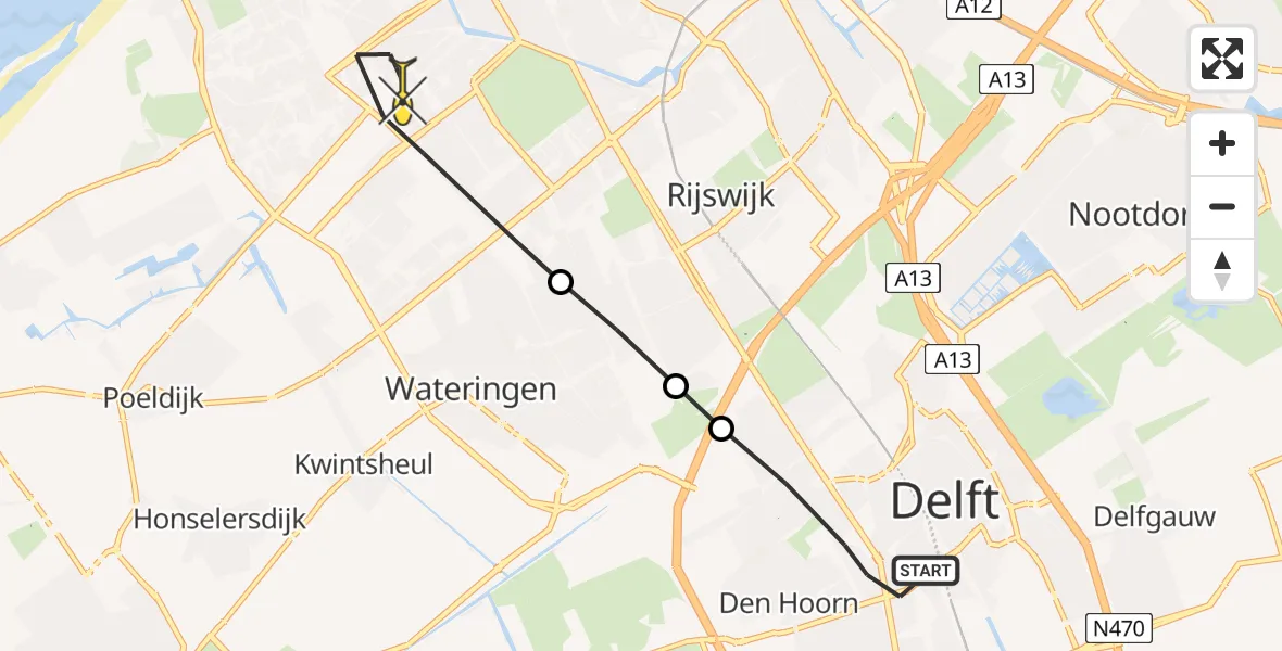 Routekaart van de vlucht: Lifeliner 2 naar Den Haag, Landschapstraat
