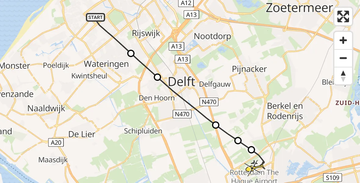 Routekaart van de vlucht: Lifeliner 2 naar Rotterdam The Hague Airport, Bentelostraat