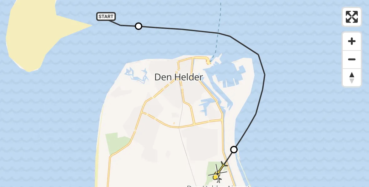 Routekaart van de vlucht: Kustwachthelikopter naar Vliegveld De Kooy, Marsdiep