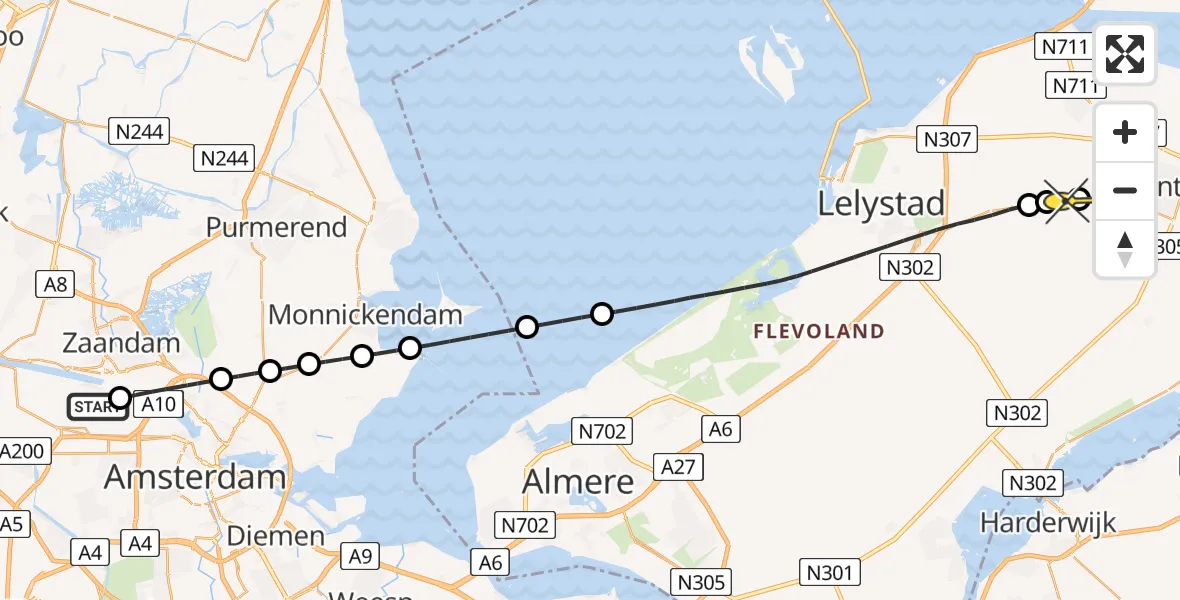 Routekaart van de vlucht: Lifeliner 1 naar Dronten, Kajuitweg