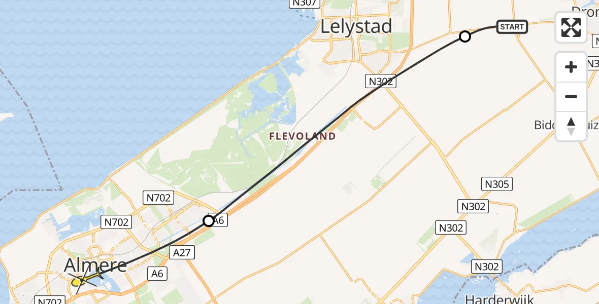 Routekaart van de vlucht: Lifeliner 1 naar Almere, Dronterweg