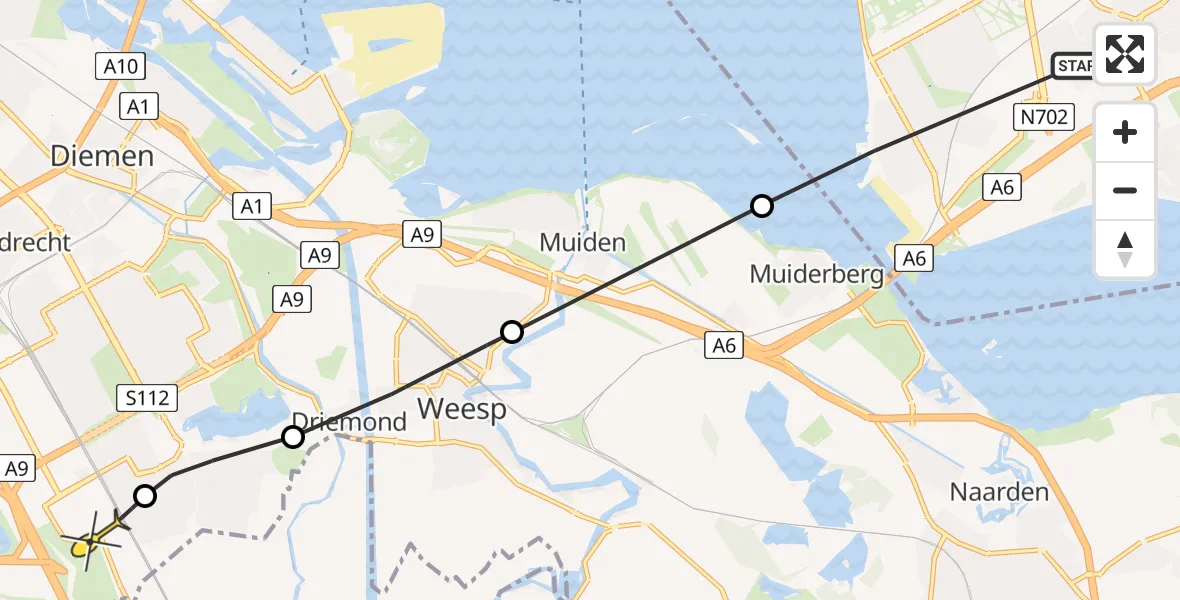 Routekaart van de vlucht: Lifeliner 1 naar Academisch Medisch Centrum (AMC), IJmeerdijk