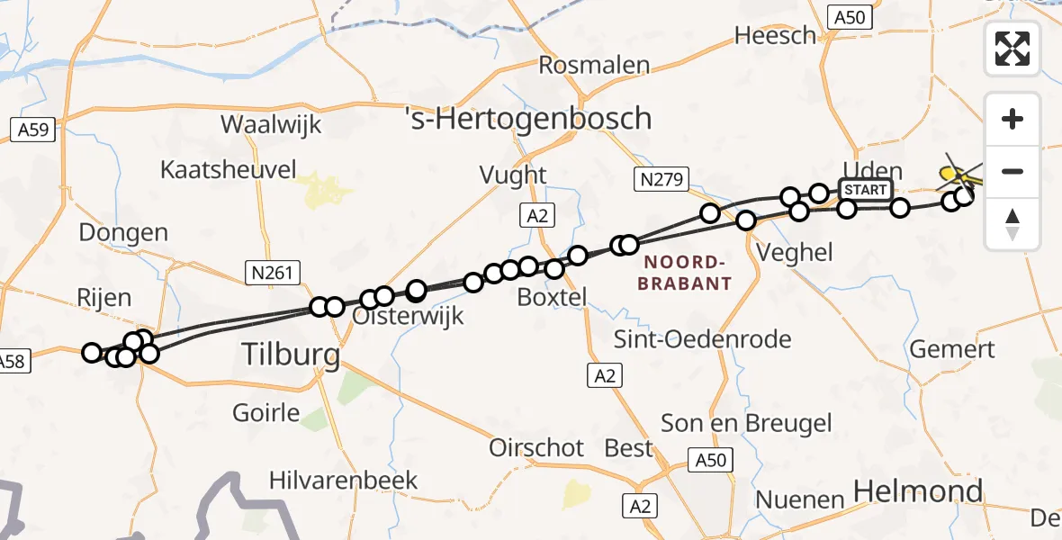 Routekaart van de vlucht: Lifeliner 3 naar Vliegbasis Volkel, Driehuizen