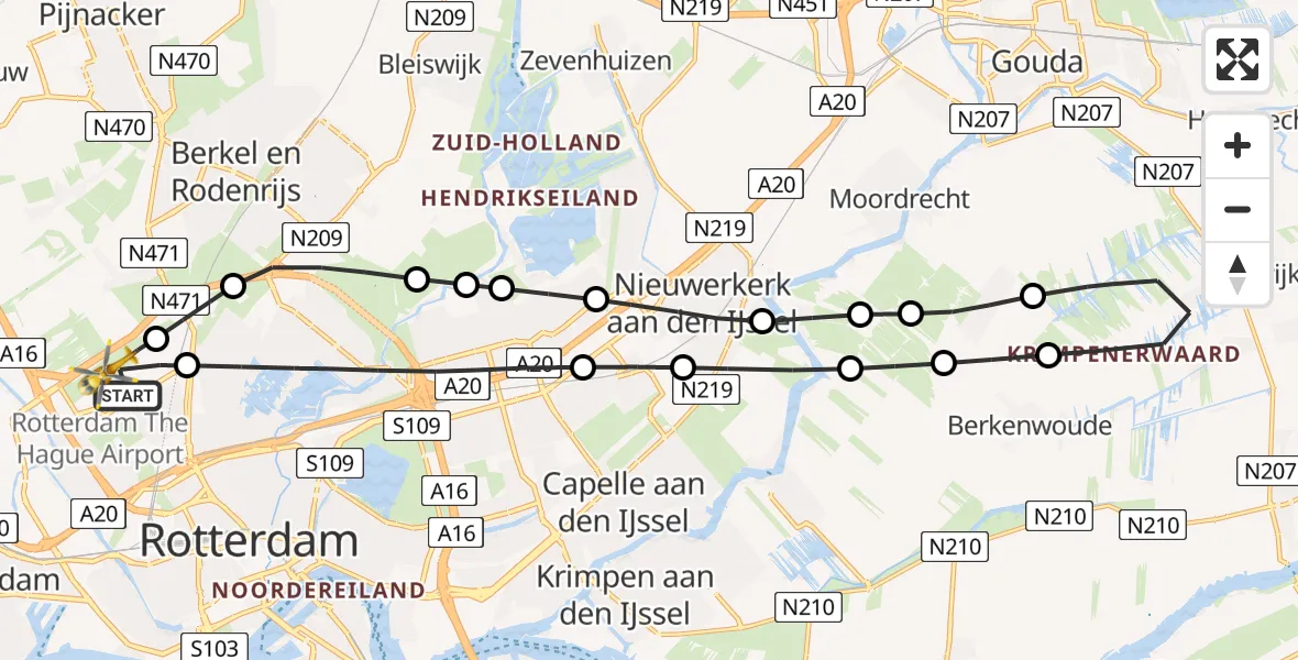 Vluchtroute Traumahelikopter Rotterdam The Hague Airport - Rotterdam The Hague Airport, 23 februari 2024, 18:33
