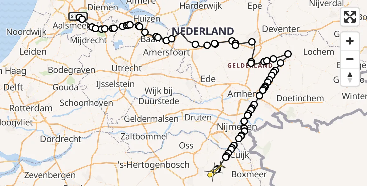 Routekaart van de vlucht: Politieheli naar Volkel, Kleine Bospad