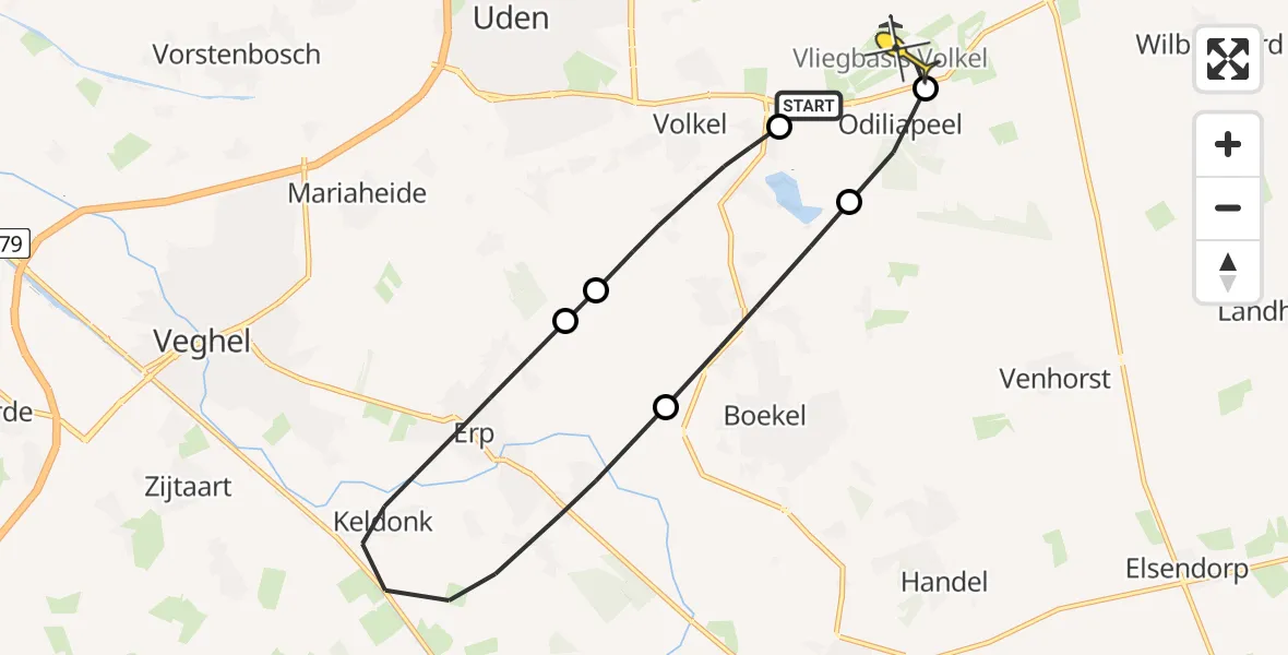 Routekaart van de vlucht: Lifeliner 3 naar Vliegbasis Volkel, Wilgenstraat