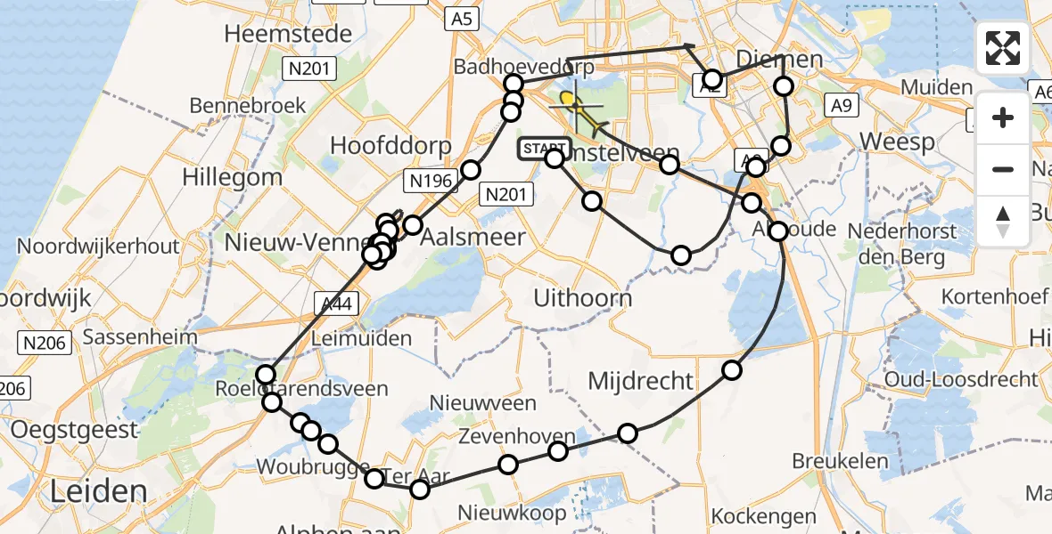 Routekaart van de vlucht: Politieheli naar Amstelveen, Rietwijkeroordweg