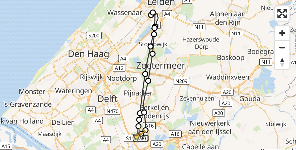 Vluchtroute Traumahelikopter Rotterdam The Hague Airport - Rotterdam The Hague Airport, 23 februari 2024, 20:37