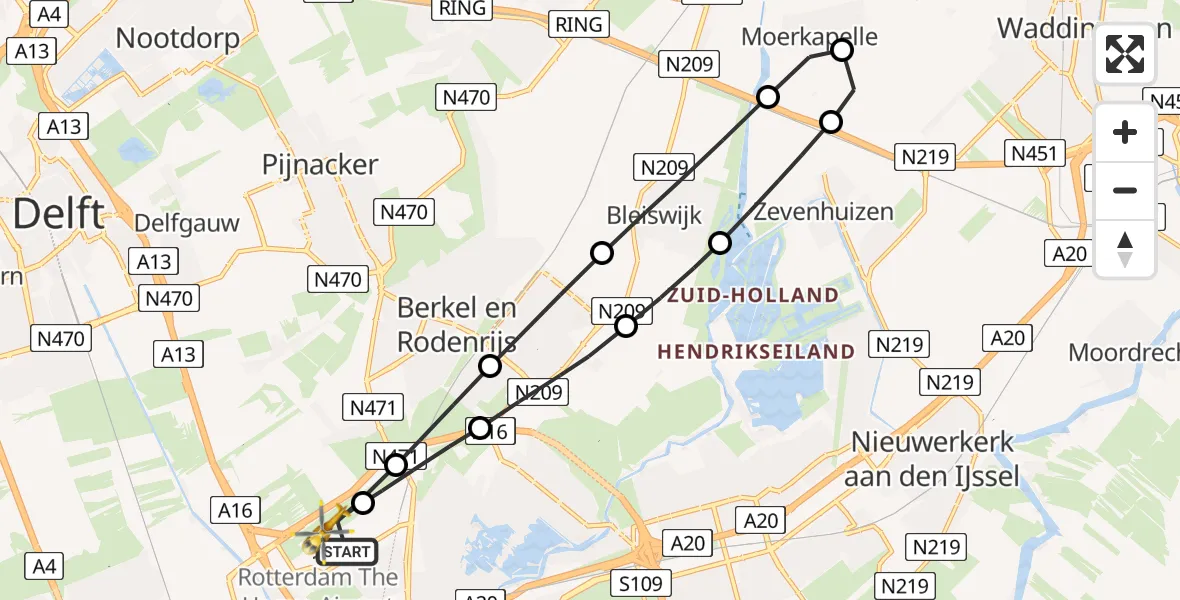 Vluchtroute Traumahelikopter Rotterdam The Hague Airport - Rotterdam The Hague Airport, 23 februari 2024, 21:26