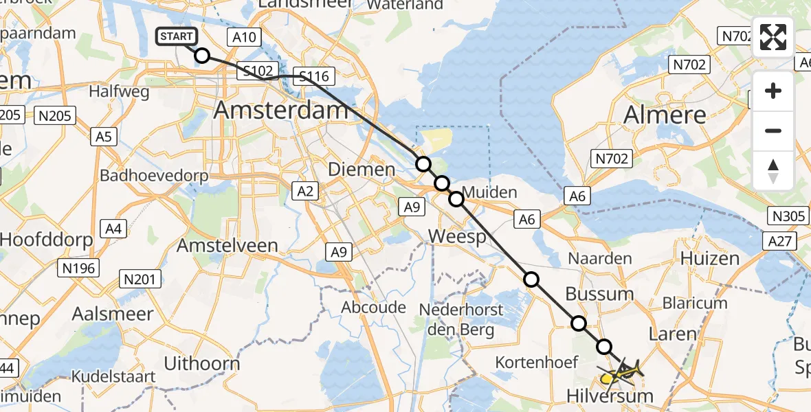 Routekaart van de vlucht: Lifeliner 1 naar Hilversum, Westhaven