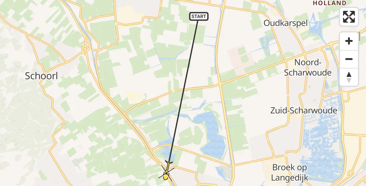 Routekaart van de vlucht: Ambulanceheli naar Koedijk, Kanaaldijk