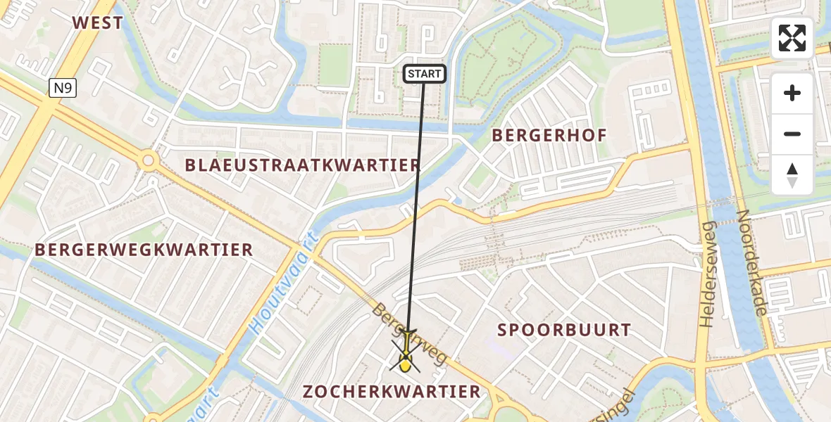 Routekaart van de vlucht: Ambulancehelikopter naar Alkmaar, Bergerweg