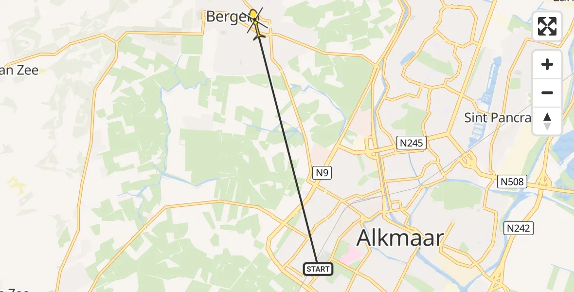 Routekaart van de vlucht: Ambulanceheli naar Bergen, Waldeck Pyrmontlaan