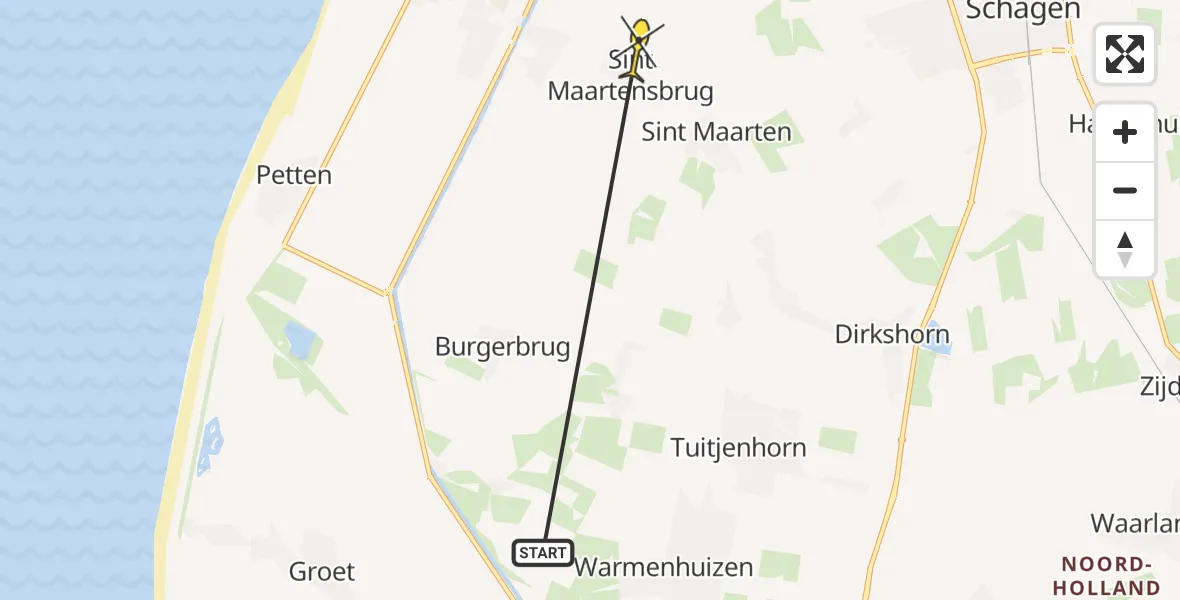 Routekaart van de vlucht: Ambulanceheli naar Sint Maartensbrug, Grote Sloot