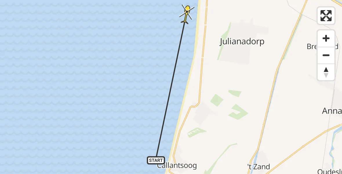 Routekaart van de vlucht: Ambulancehelikopter naar Den Helder, Strandslag Zandloper