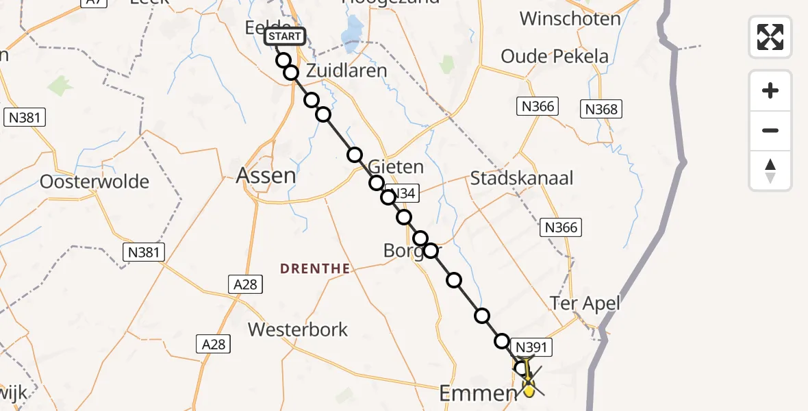 Routekaart van de vlucht: Lifeliner 4 naar Emmer-Compascuum, Moespot