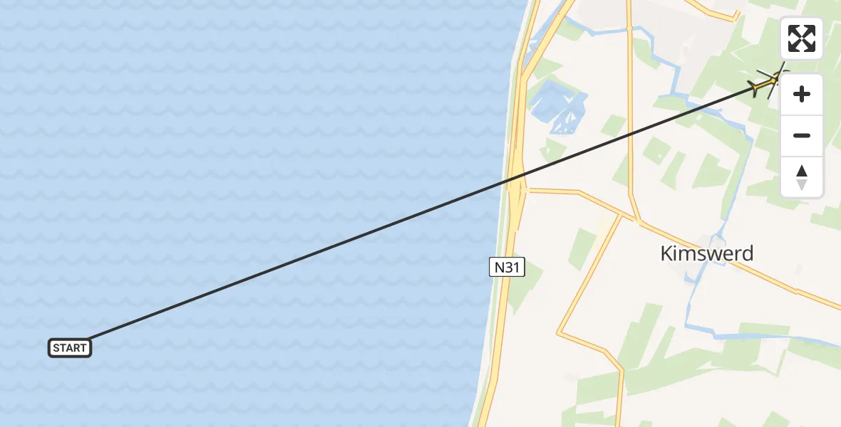 Routekaart van de vlucht: Ambulancehelikopter naar Harlingen, Kluurdaweg