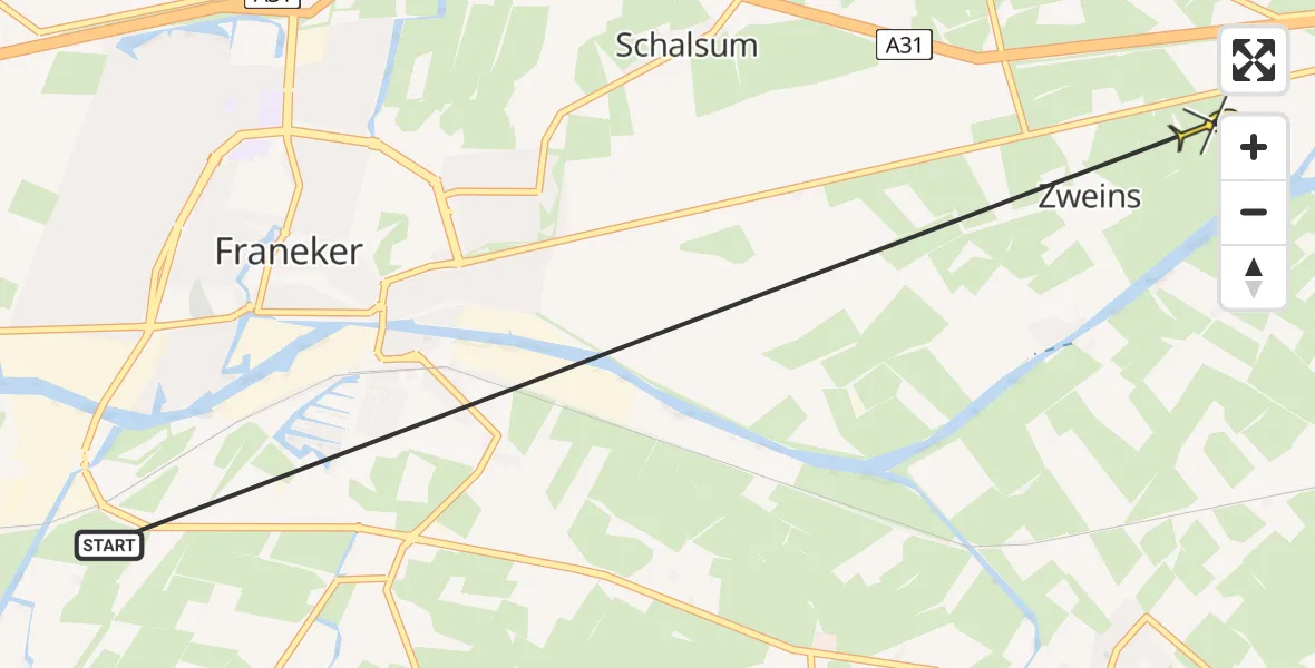 Routekaart van de vlucht: Ambulanceheli naar Dronryp, Strjitwei