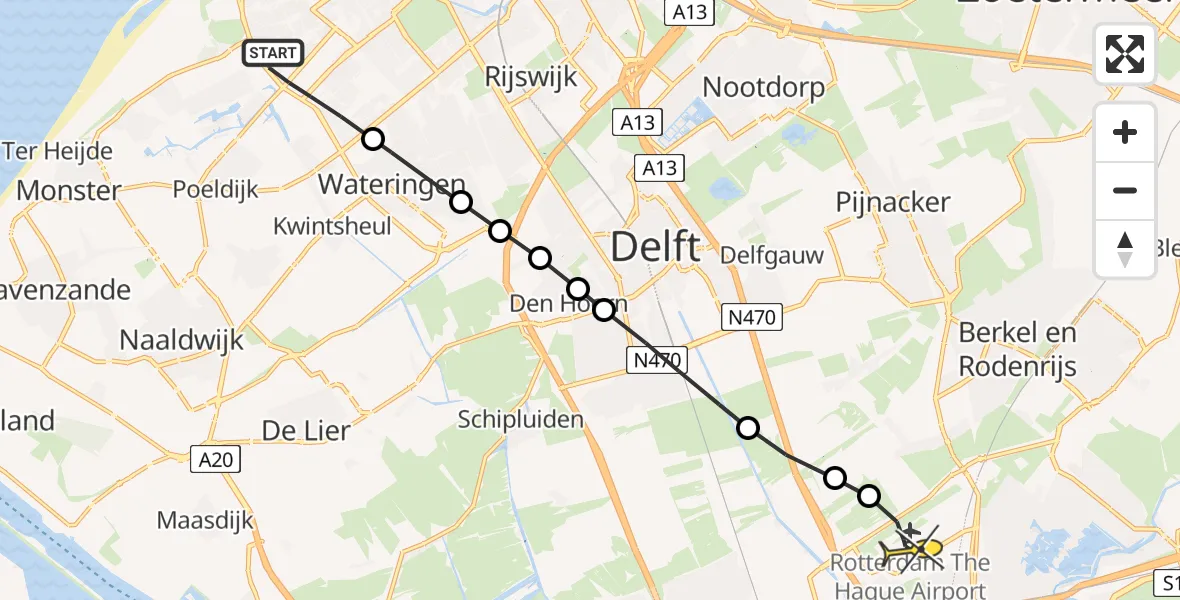 Routekaart van de vlucht: Lifeliner 2 naar Rotterdam The Hague Airport, Hoogveen