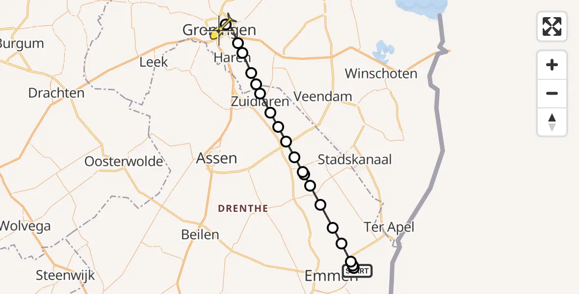 Routekaart van de vlucht: Lifeliner 4 naar Universitair Medisch Centrum Groningen, Kanaal B