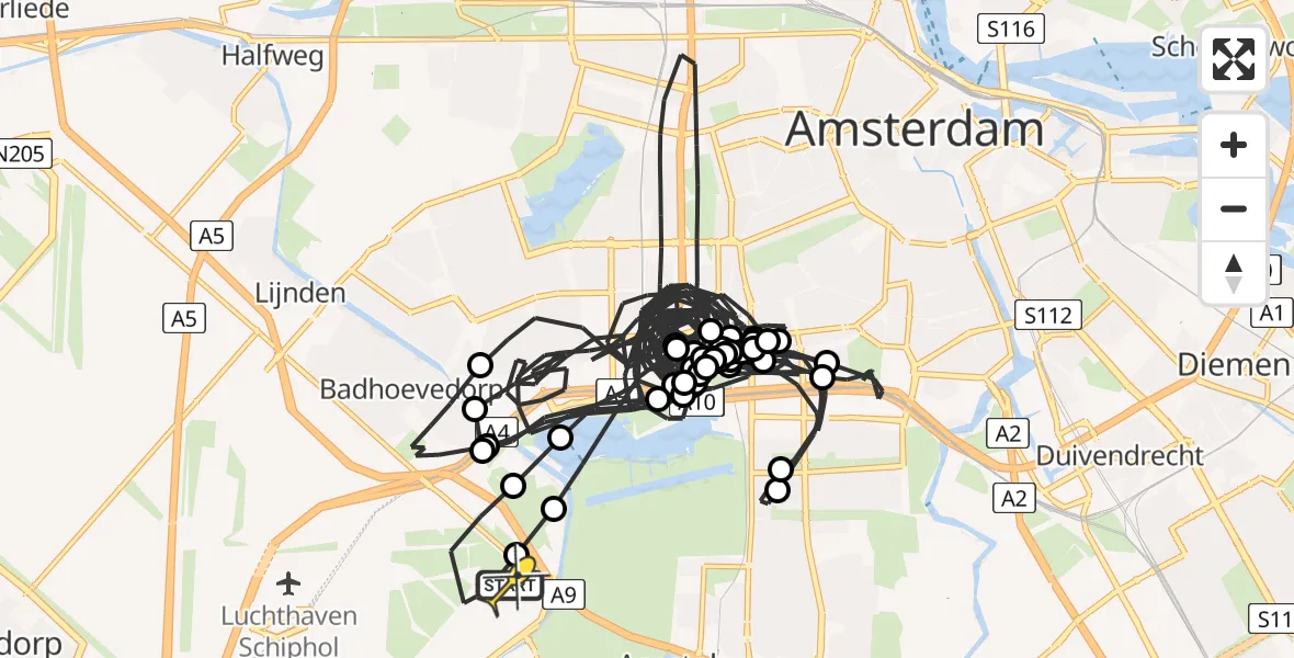 Routekaart van de vlucht: Politieheli naar Schiphol, Loevesteinse Randweg