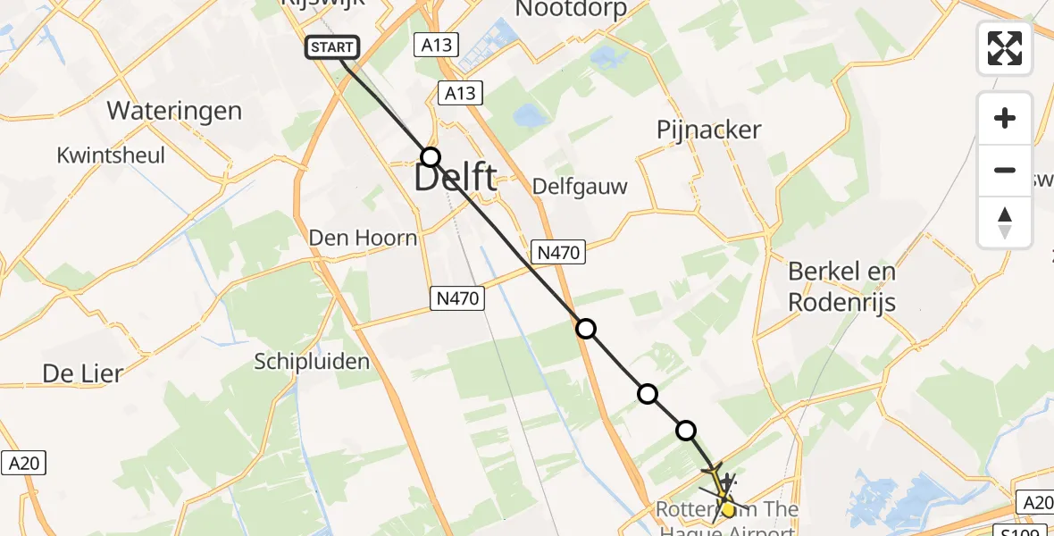 Routekaart van de vlucht: Lifeliner 2 naar Rotterdam The Hague Airport, Hazepad