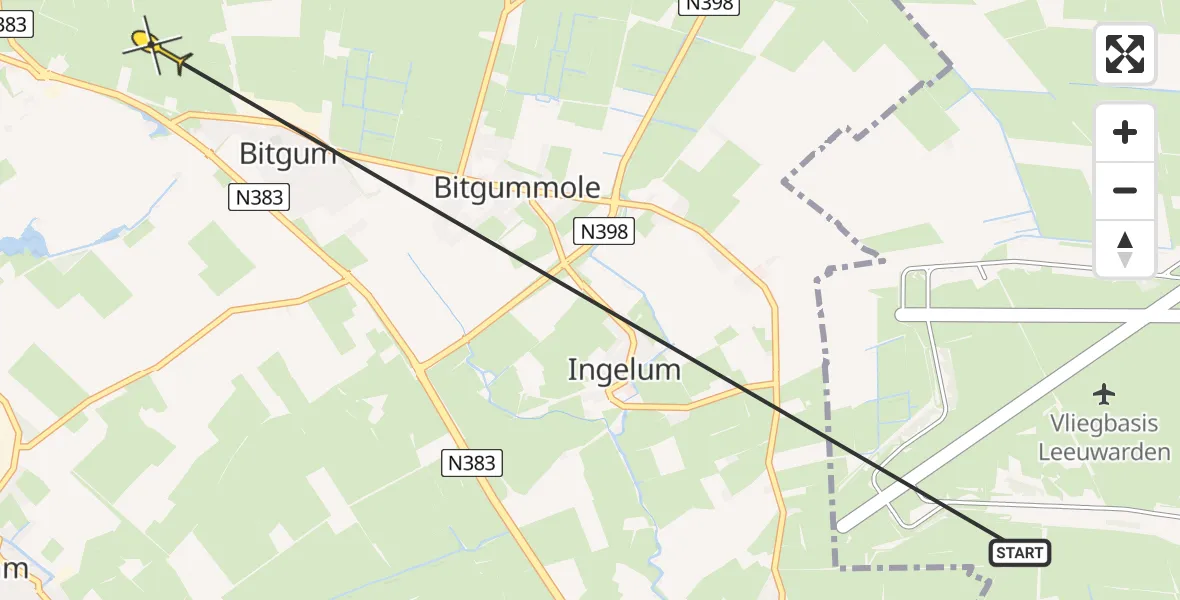Routekaart van de vlucht: Ambulancehelikopter naar Bitgum, Berltsumerdyk