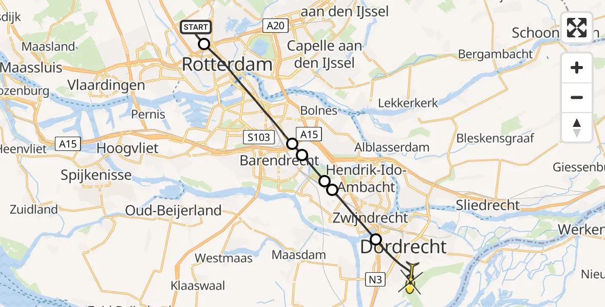 Routekaart van de vlucht: Lifeliner 2 naar Dordrecht, Terletpad