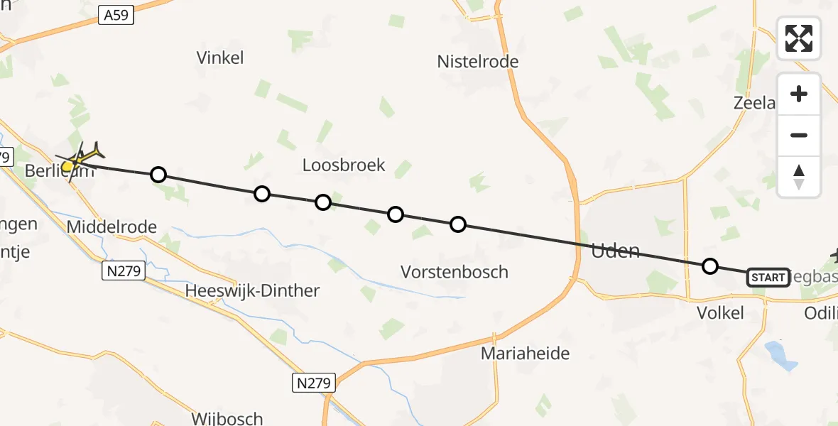Routekaart van de vlucht: Lifeliner 3 naar Berlicum, Weverstraat
