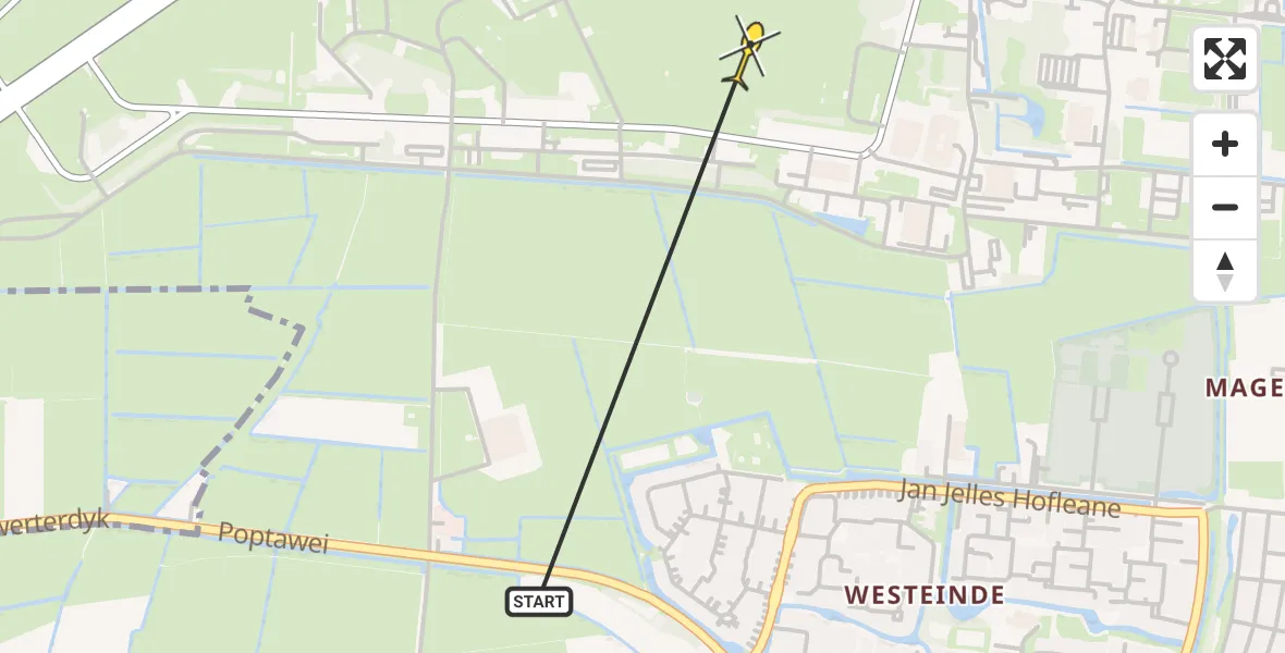 Vluchtroute Ambulancehelikopter van Leeuwarden naar Vliegbasis Leeuwarden